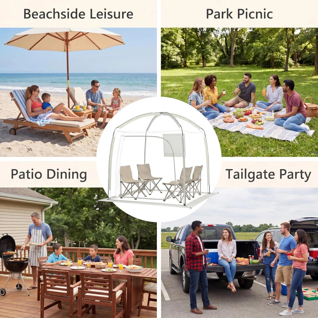 Tenda Sportiva a Bolla Pop-up 215 x 215 cm, Tenda Cupola Trasparente Resistente per Festival, Raduni all' Aperto, Eventi Sportivi, da Giardino, Terrazzo e Campeggio, 2-4 Persone