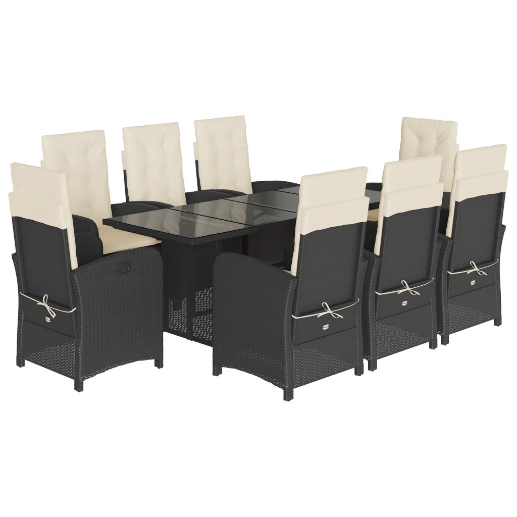 Set da Pranzo da Giardino 9 pz con Cuscini Nero in Polyrattan 3212249