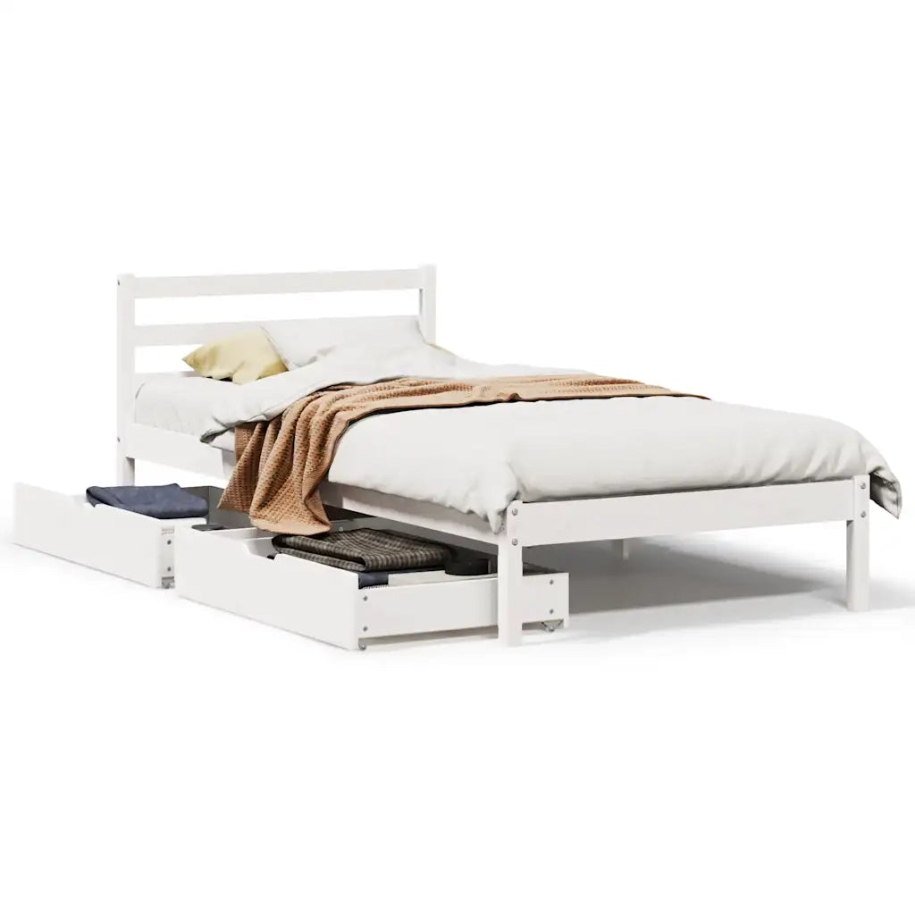 Letto senza Materasso-Struttura Letto Bianco 90x190 cm in Legno Massello Pino 373788