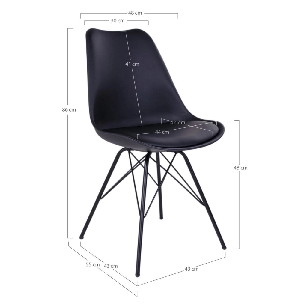 Set di 2 Sedie Oslo, Nero, Similpelle, 55x48x84 cm