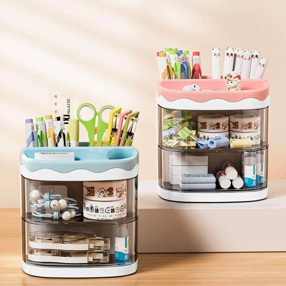 Trade Shop - Organizer Azzurro Con Cassetti Organizzatore Scrivania Penne Trucco Cancelleria -