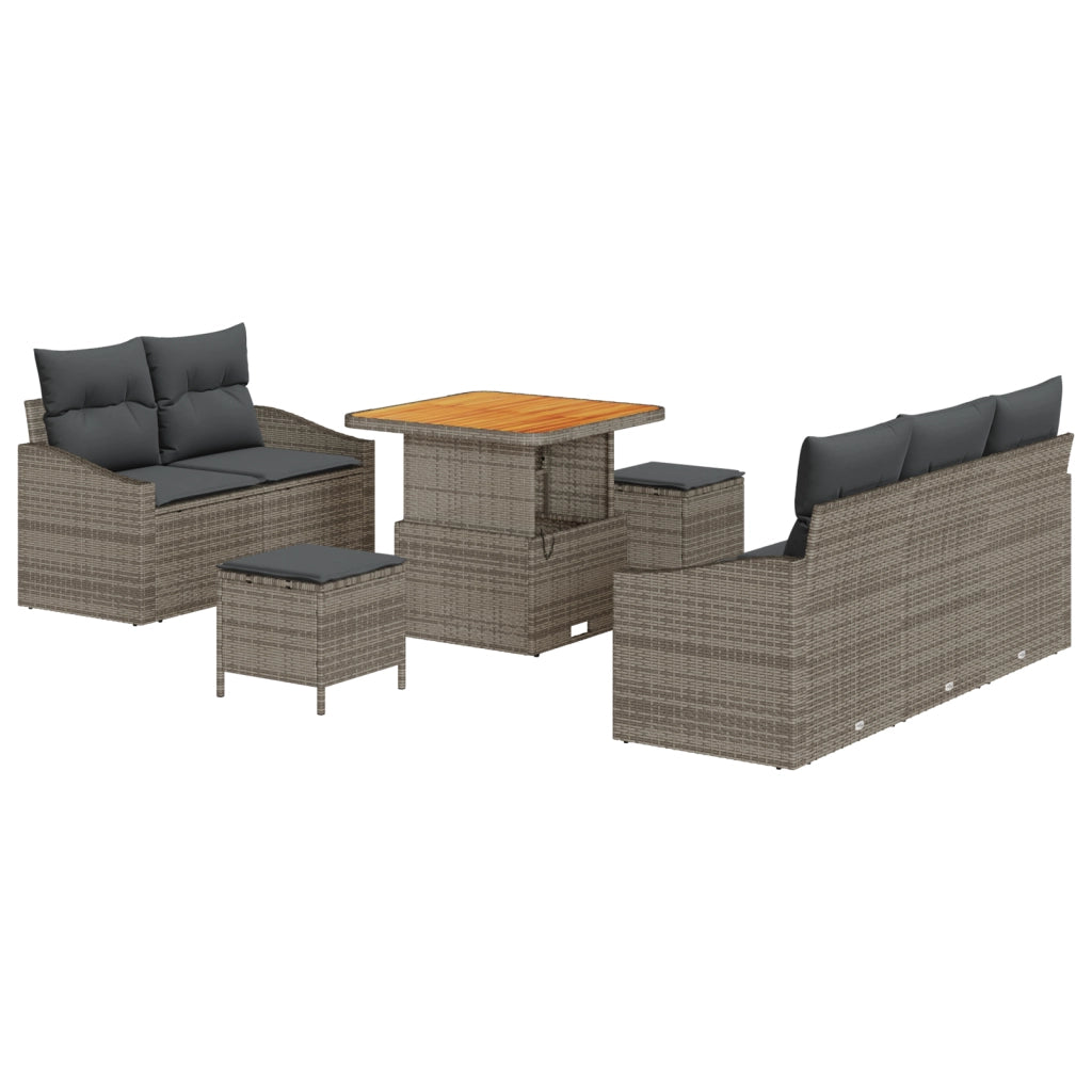 Set Divano Giardino 8 Pezzi con Cuscini Grigio Rattan Sintetico Acacia