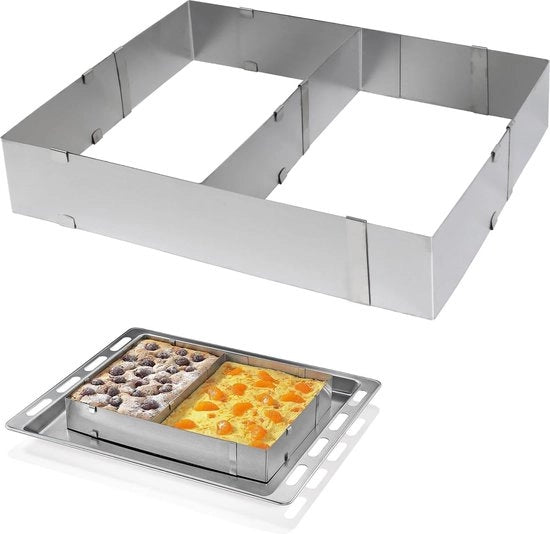 Fondo rettangolare regolabile con distributore in acciaio inossidabile forma rettangolare anello di sostegno quadrato 8 cm alto forma rettangolare regolabile per fondo torta fondo torta