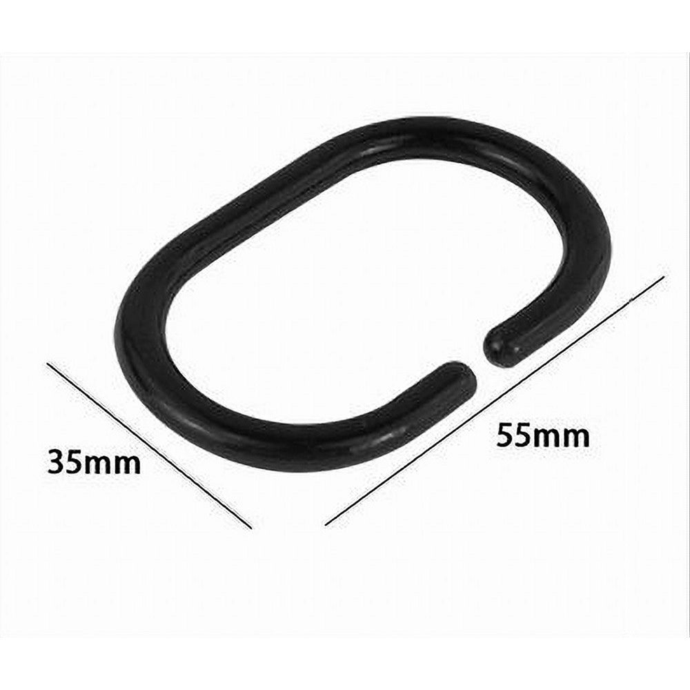 Trade Shop - Set 12 Pz Anelli Gancio Per Tenda Da Doccia Box Bagno In Plastica Pp Nero 87239 -