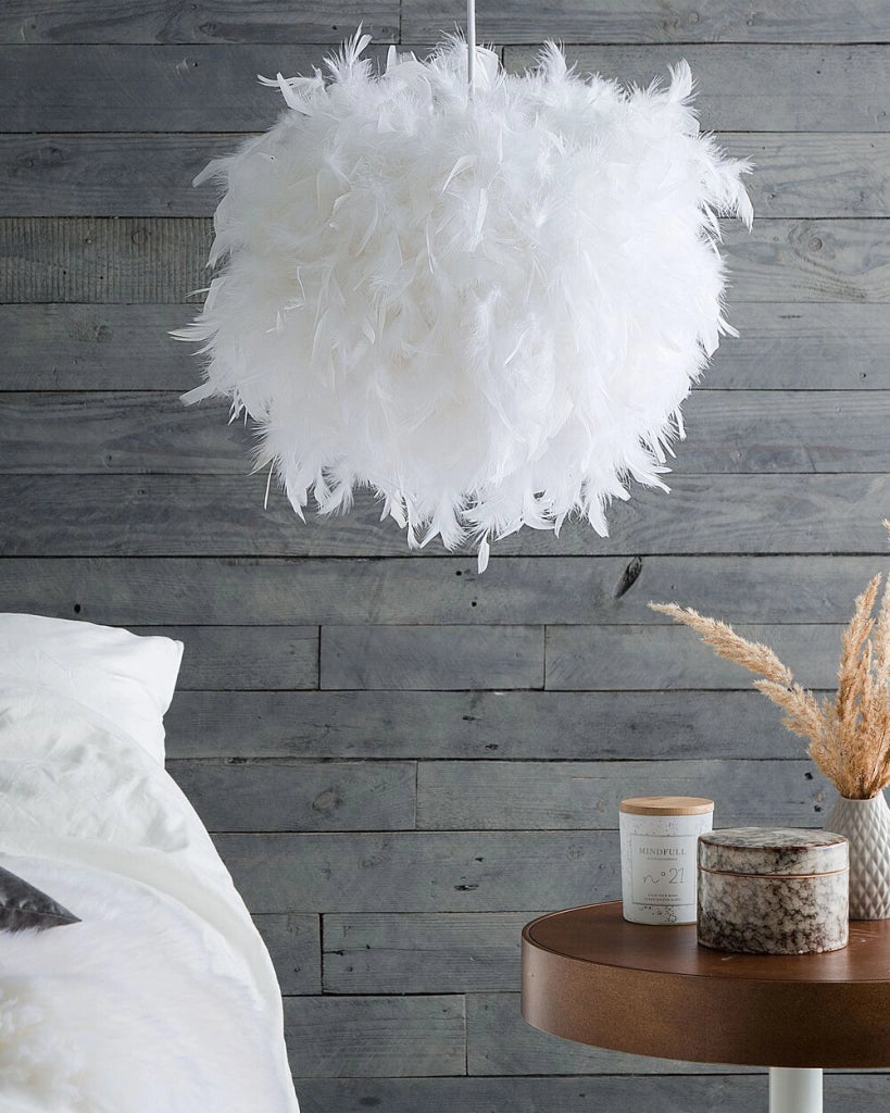 Lampada a Sospensione Piume Bianche Forma Rotonda Glam Moderna
