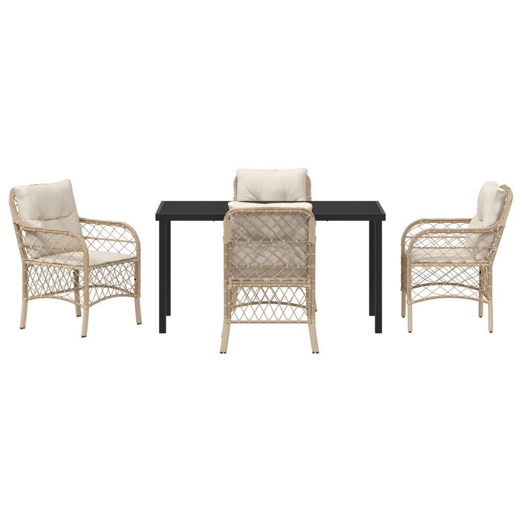 Set da Pranzo da Giardino 5 Pezzi con Cuscini Polyrattan Beige