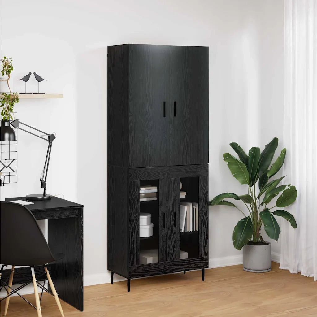 Credenza 2 pcs Rovere artigianale Legno Stratificato e Vetro