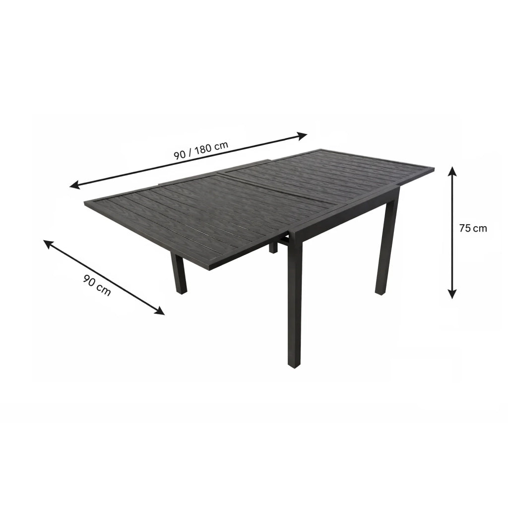 Tavolo da giardino allungabile Meno, in alluminio effetto legno (90/180x90x75 cm)