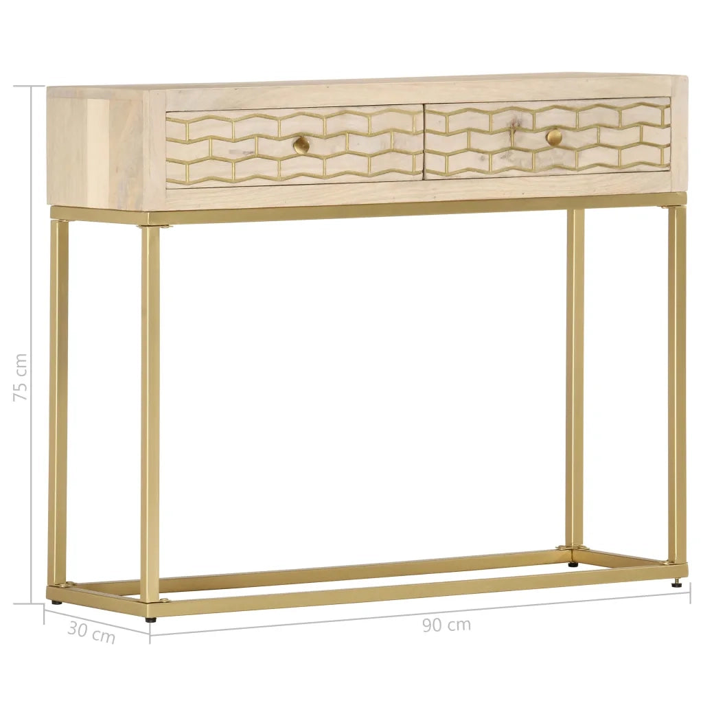 Tavolo Consolle Oro 90x30x75 cm Legno Massello di Mango 286505