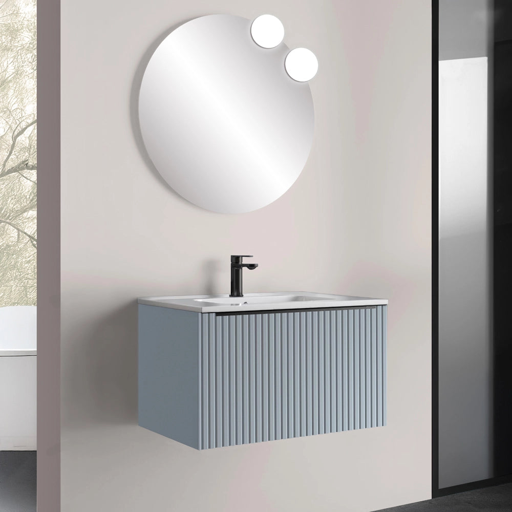 Mobile bagno sospeso 70 cm azzurro polvere cannettato con cassetto e lavabo Nara