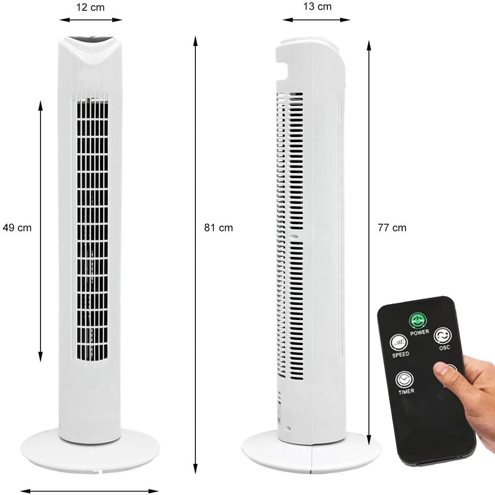 Ventilatore a Torre 80 cm Silenzioso 3 Velocità Oscillante Timer con Telecomando 45W