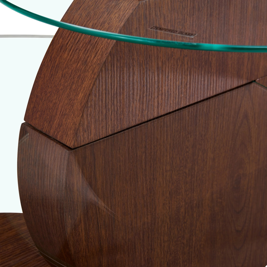Tavolino basso a due ripiani in vetro di sicurezza e MDF effetto noce trasparente 78.5 × 78.5 × 24.5 cm
