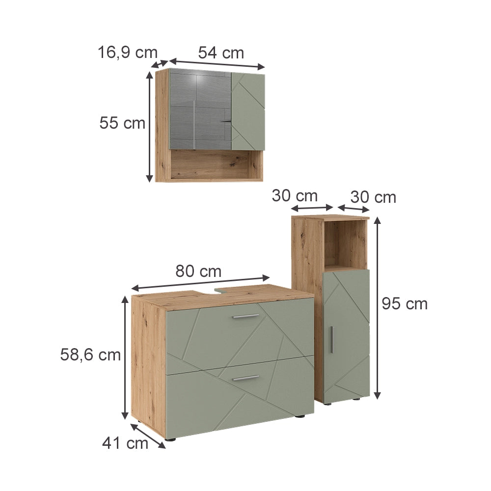 Vicco Set di mobili da bagno Verde salvia 3 parti