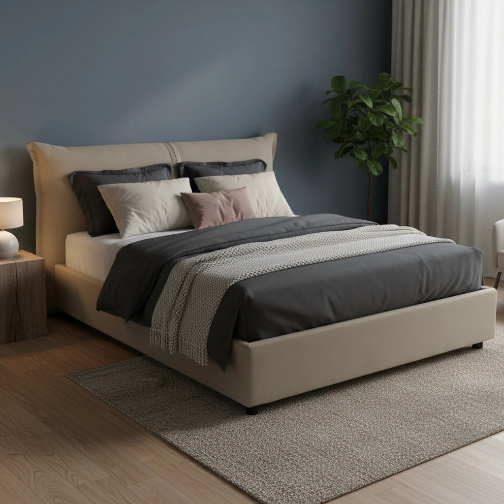 Letto matrimoniale Akio, Made in Italy, Apertura frontale, con materasso 160x190 cm incluso, Tortora