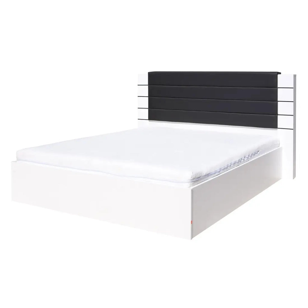 Letto LINA bianco e nero lucido 180 cm con rete a doghe e testiera in similpelle nera