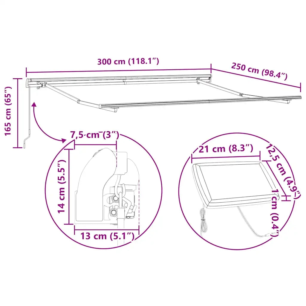 vidaXL Tenda da Sole con Antracite 3 x 2,5 m Metallo