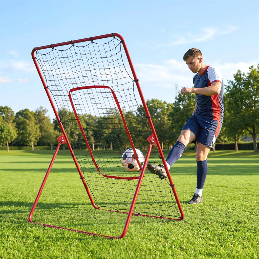 Rete da Rimbalzo Portatile per Calcio 112x100x180 cm con 4 Angolazioni Regolabili