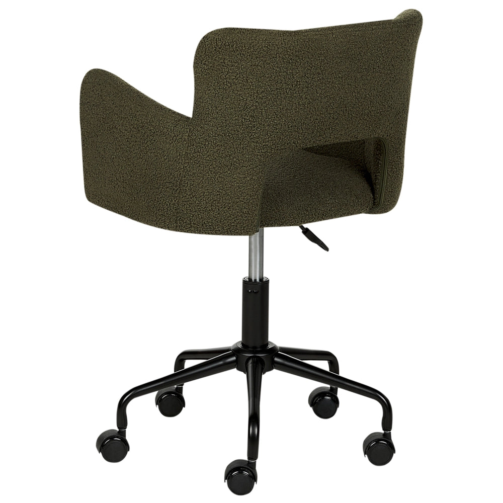 Sedia da scrivania girevole in tessuto boucle verde regolabile in altezza con schienale imbottito moderna industriale girevole con rotelle