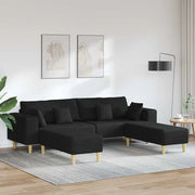 vidaXL Divano in tessuto con cuscino 3 pcs Nero 208 cm Tessuto