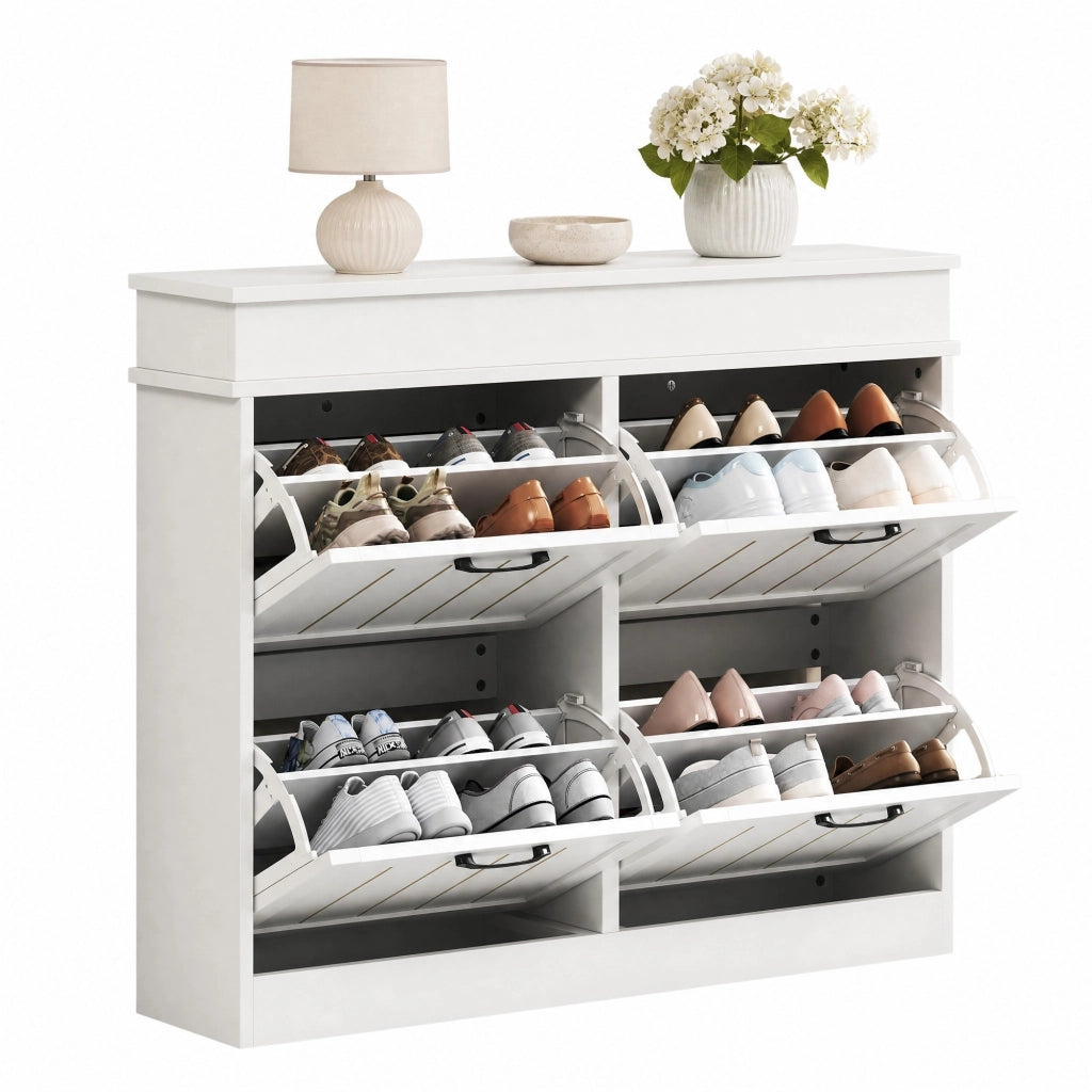 Scarpiera con 4 ante a ribalta e 8 ripiani regolabili; per ingresso e corridoio; in MDF; bianco; 105 × 24 × 83 cm