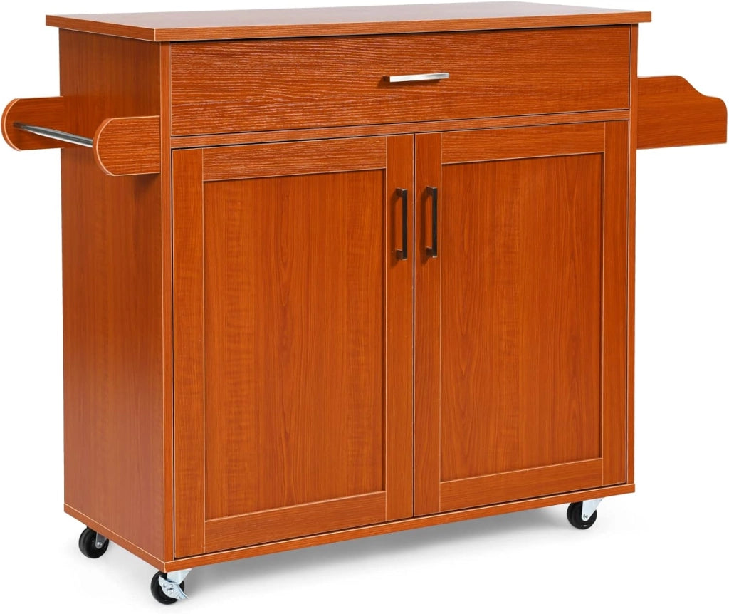 Carrello da cucina con piano di lavoro, armadio da cucina in legno con ruote, trolley da cucina con cassetto e ripiano regolabile, portaspezie, carrello da cucina, 116 x 40 x 85 cm