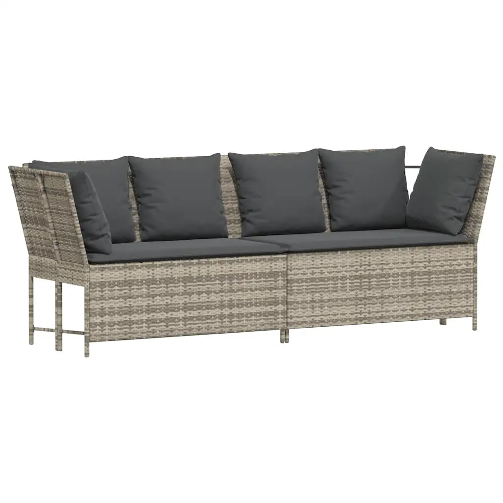 Divano da Giardino con Cuscini in Polyrattan Grigio Chiaro
