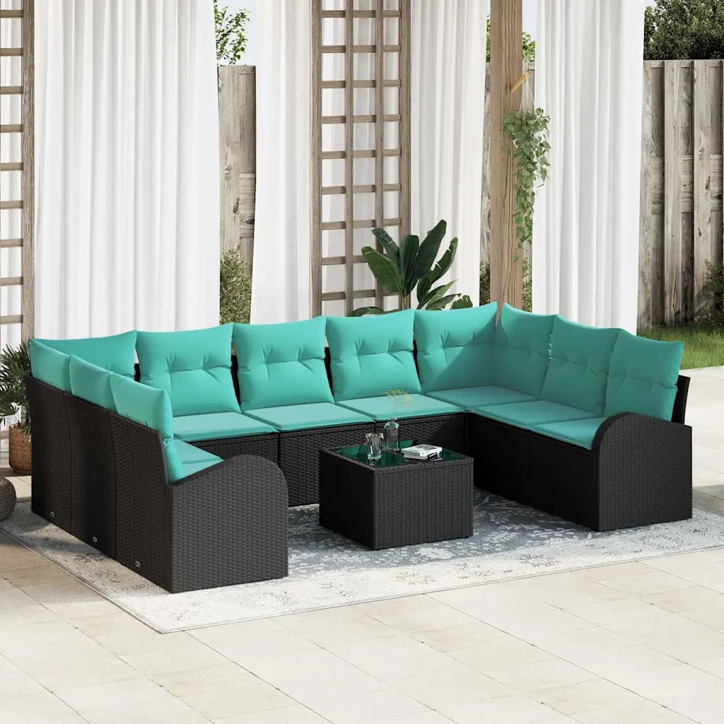 Set Divano da Giardino 10 pcs Nero e Turchese polyrattan 3354885