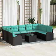 Set Divano da Giardino 10 pcs Nero e Turchese polyrattan 3354885