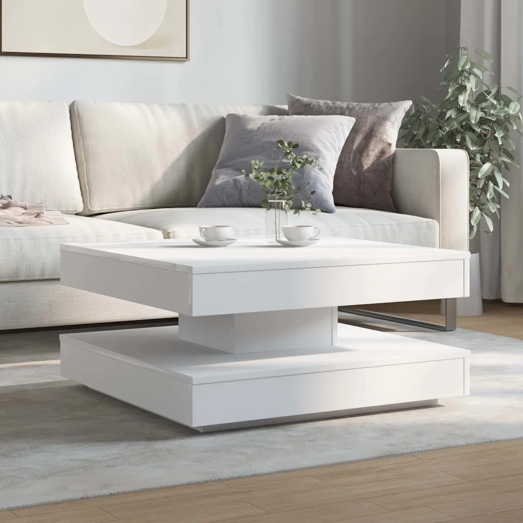 Tavolino da Caff¨¨ Girevole a 360 Gradi-Tavolino da soggiorno Bianco 70x70x34,5 cm