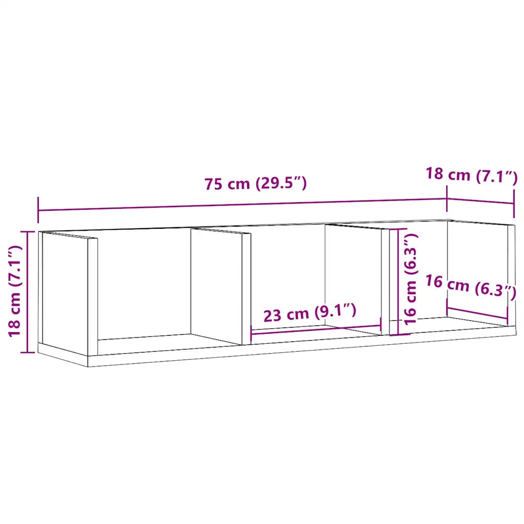 Scaffale Porta CD a Parete Antico 75x18x18 cm Legno Multistrato 855948