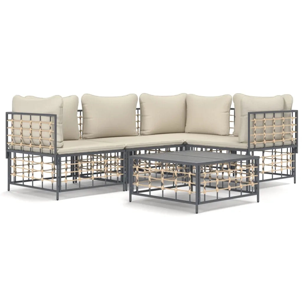 Set Divani da Giardino 5 pz con Cuscini Antracite in Polyrattan 3186748