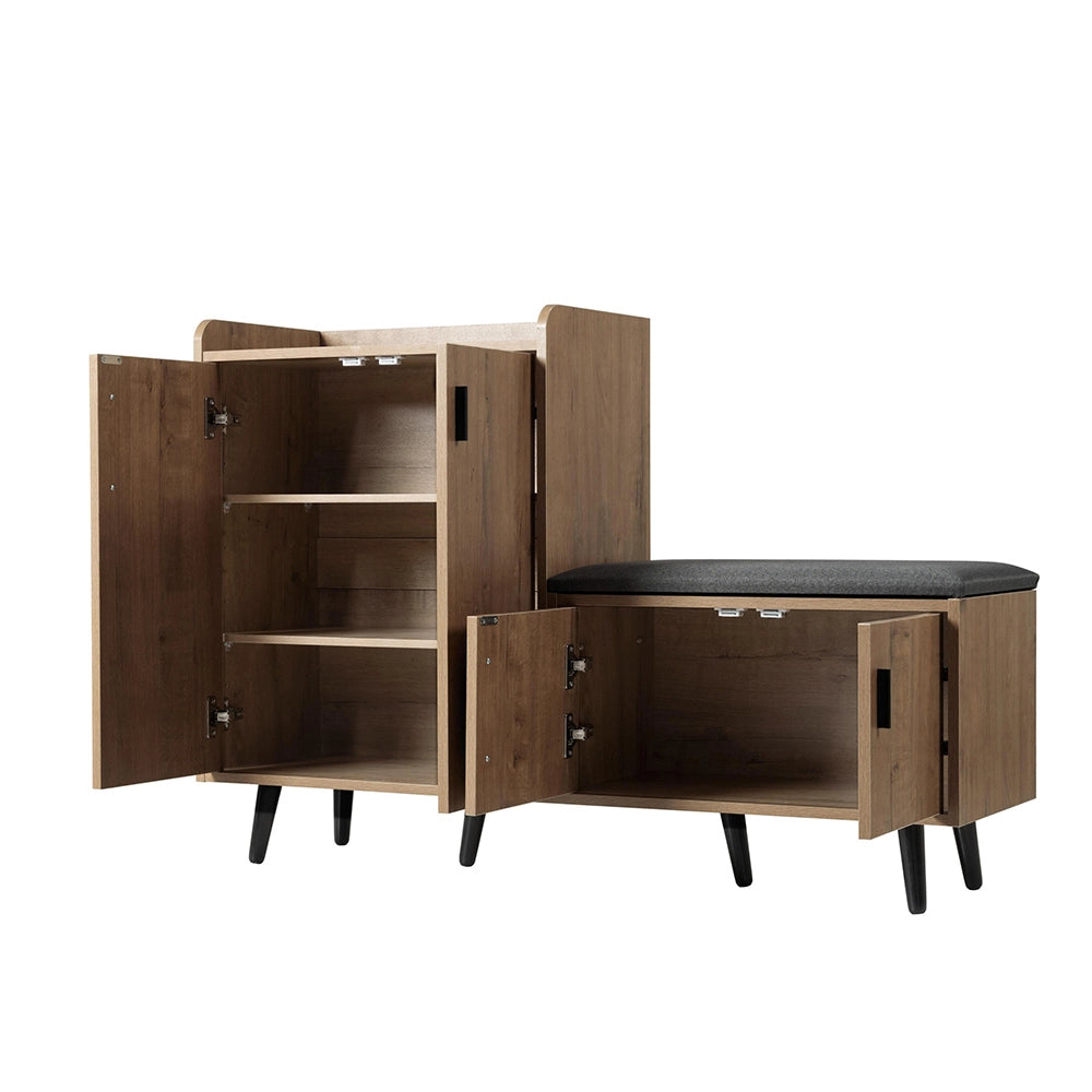 Armadietto scarpe moderno - Xylo - L120/P34/H82 - Venature legno, 4 ante, maniglie metalliche asimmetriche
