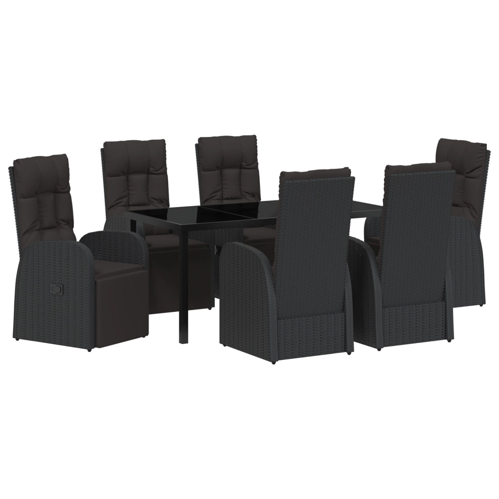 Set da Pranzo da Giardino da 7 pezzi con Cuscini in Rattan PE Nero