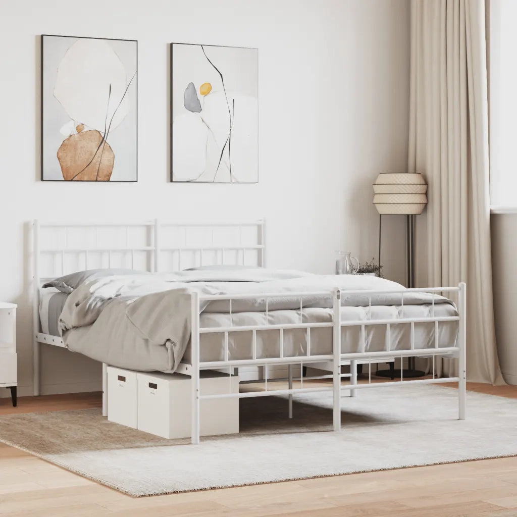 Letto matrimoniale | Letto per adulti | Giroletto con Testiera e Pediera Metallo Bianco 140x200 cm