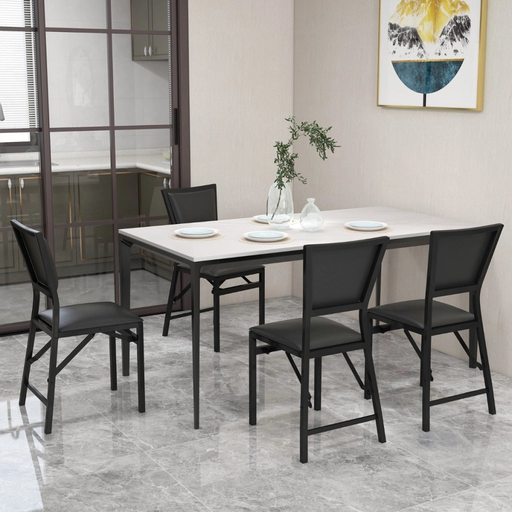 Set di 2 sedie pieghevoli con schienale alto e telaio in metallo-Sedie alte da bancone imbottite in ecopelle Nero