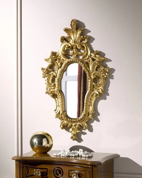 Mobili2g - specchiera in foglia oro sagomata-traforata misure: l.39 x h. 64 x p. 3