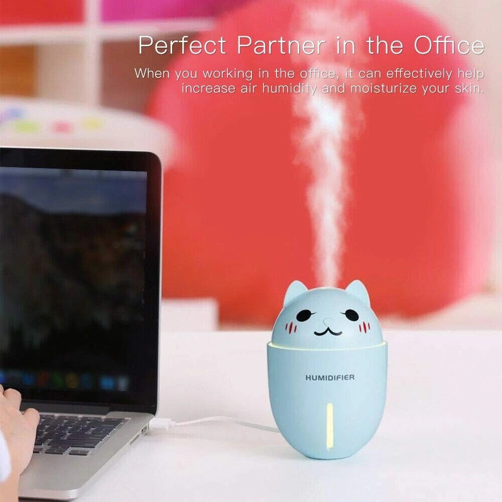 Trade Shop - Umidificatore Usb 3in1 Ultrasuoni Micetto Gatto 320ml Aromaterapia Diffusore -