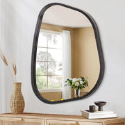 Specchio asimmetrico Piccolo specchio ovale irregolare con cornice in legno moderna Tavola di supporto per specchio Artistico specchio decorativo per soggiorno Camera da letto Bagno Dimensioni 40 x 30 cm