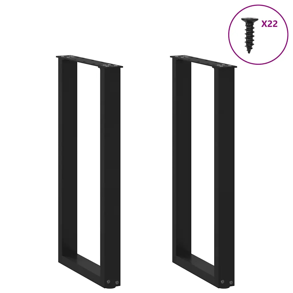 Pieds de table console en U, 2 pièces, noir, 38 x (72-73) cm, acier