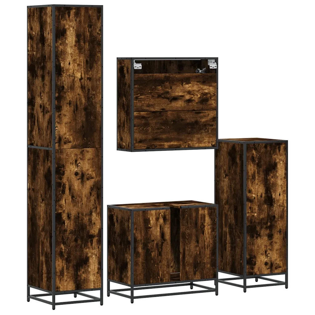 Set Mobili da Bagno 4 pz Rovere Fumo in Legno Multistrato