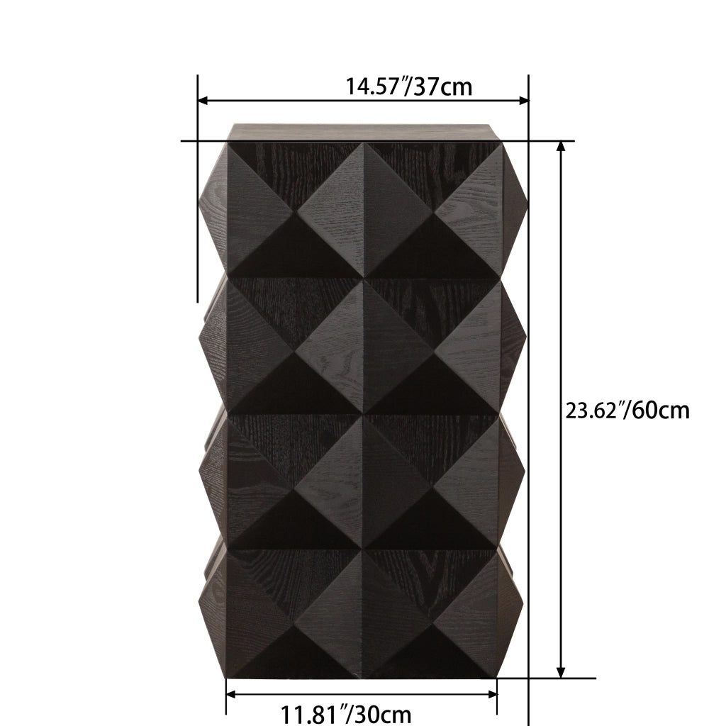 Tavolino basso in legno massello e MDF con rilievo tridimensionale, stile retrò, senza montaggio, per soggiorno, nero
