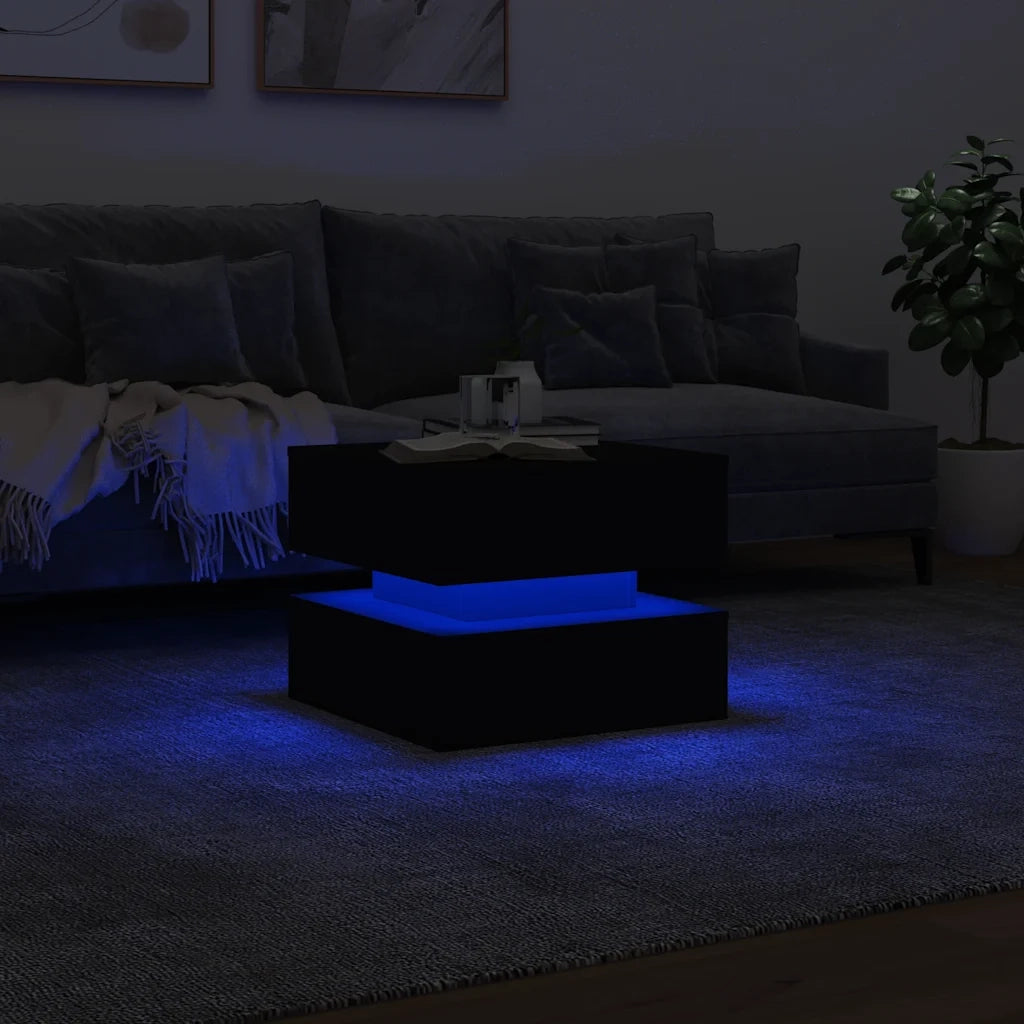 Tavolino da salotto | Tavolino da caff¨¨ | Tavolino da Soggiorno con Luci LED Nero 50x50x40 cm