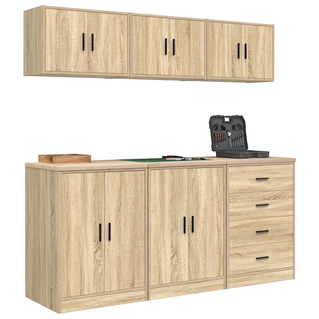 Armadi da Garage 6 pz Rovere Sonoma in Legno Multistrato 3328343