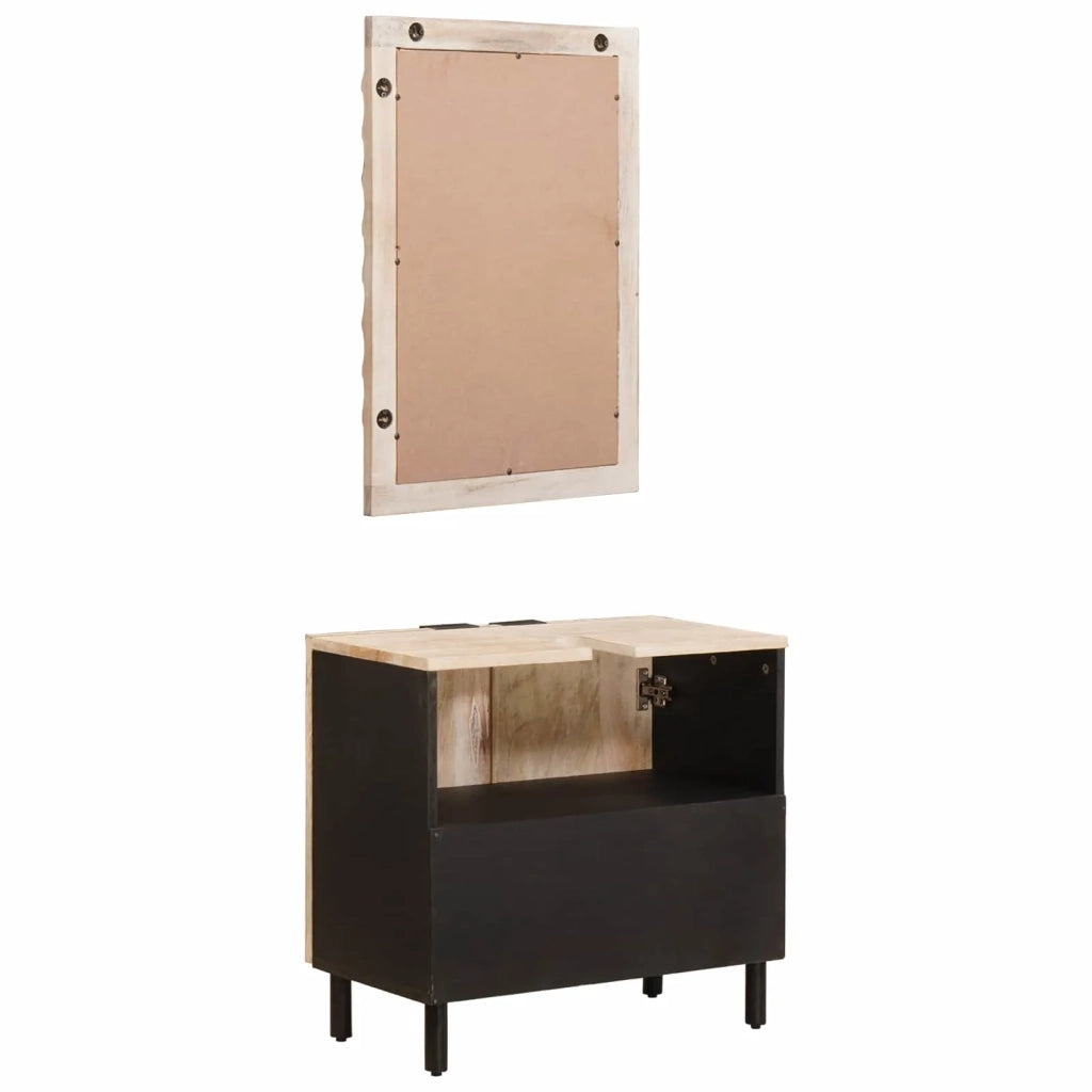Set da Bagno | Armadio da bagno Finitura Bianco Lavato Legno di mango massello