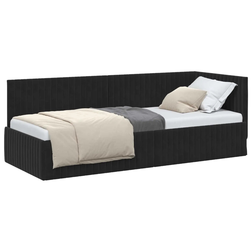 Letto singolo | Letto per adulti | Cornice del letto ad angolo Nero 80 cm x 200 cm Velluto