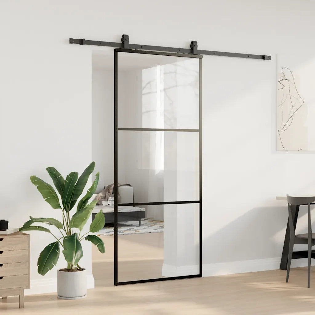 Porta Scorrevole con Ferramenta Nera 90x205 cm in Vetro ESG 3375922