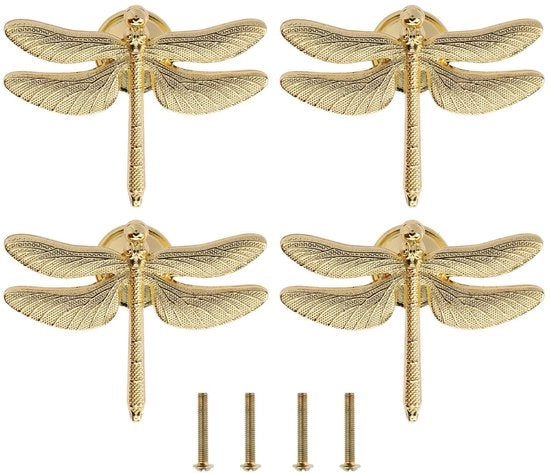 Maniglie a forma di libellula - 4 pezzi - Decorative maniglie - Accessori di finitura - Maniglie a zoccolo - Facili da installare - Maniglie di carico