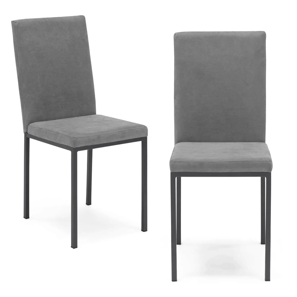 Set 2 sedie imbottite LICYA PLUS, ideale per sala da pranzo, soggiorno, ufficio, tessuto scamosciato colore Grigio con struttura Ghisa, Design moderno