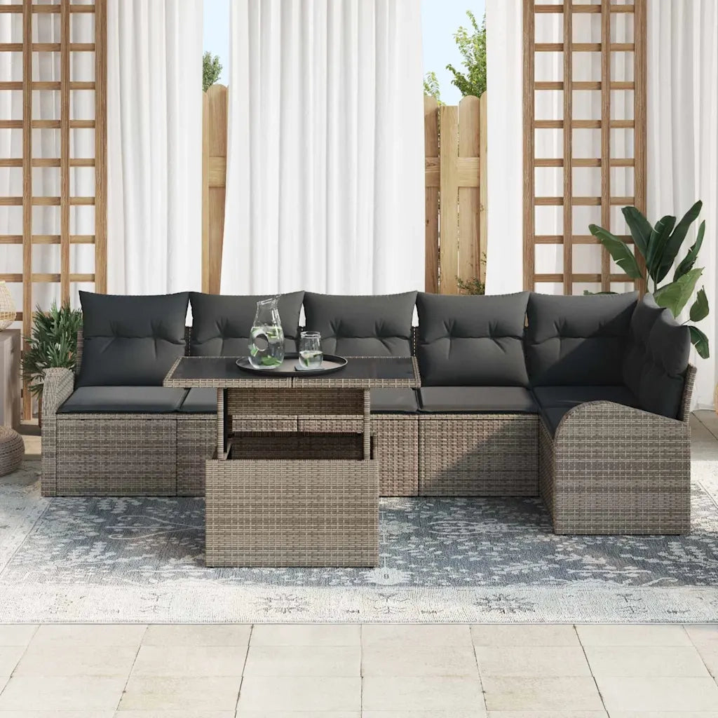 Set Divano da Giardino con cuscino 7 pcs Grigio Poly Rattan 3357392