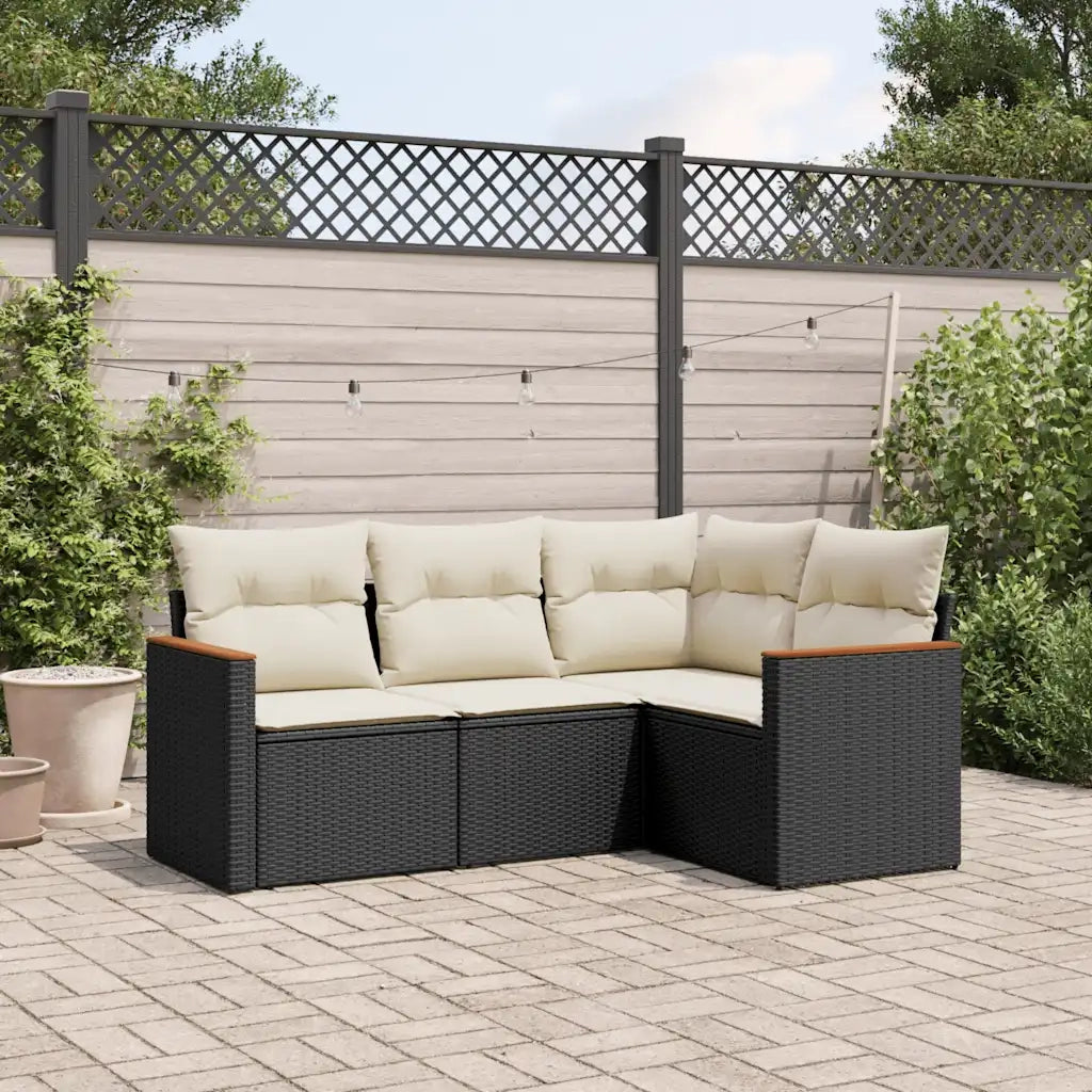 Set Divani da Giardino 4 pz con Cuscini Nero in Polyrattan 3258332